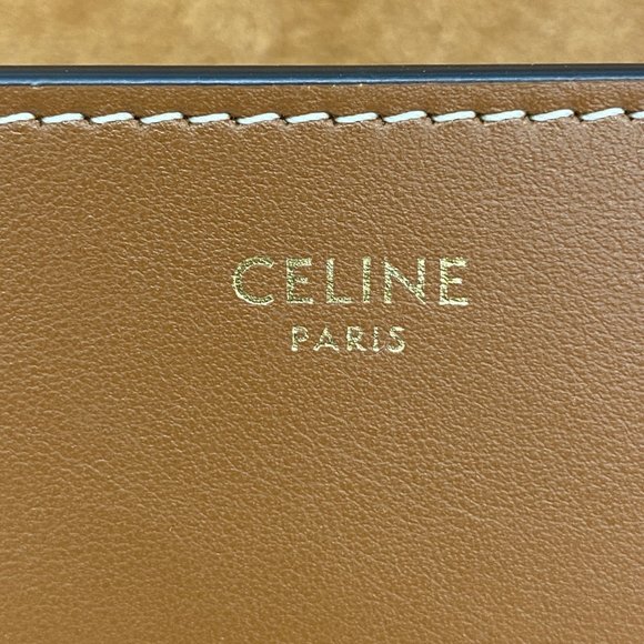 Celine Shoulder Bag Triomphe Folco Cuir Leather Brown Women's - Picture 5 of 8